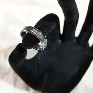 Unisex Tungsten 6mm Abalone Shell Inlaid Band Ring, Size 11